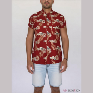 Puritan Vintage Men's Size XL Dark Red Hawaiian Antique Truck Button Down Shirt